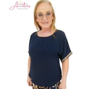 Batida Blouse KM rafels Navy blue